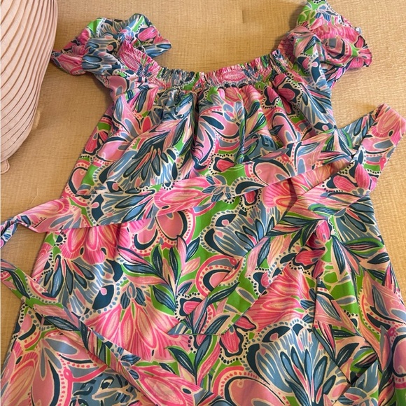 Lilly Pulitzer Off the Shoulder Multicolor Dress with Wrap Around Belt - Picture 3 of 4